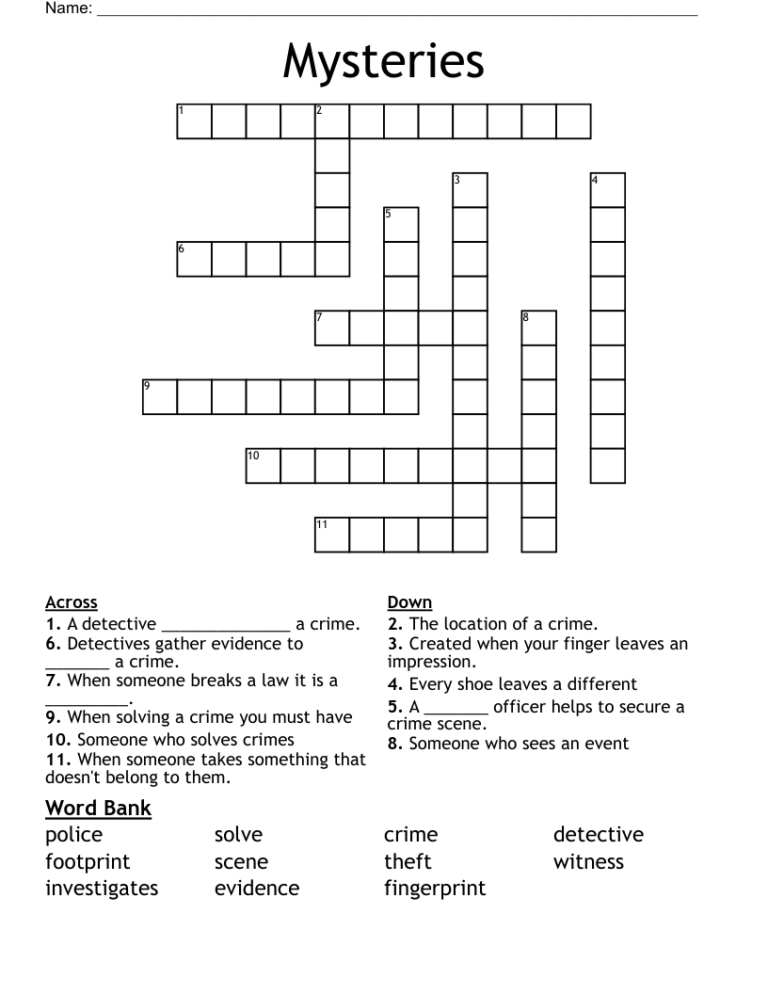 Mysteries Crossword WordMint