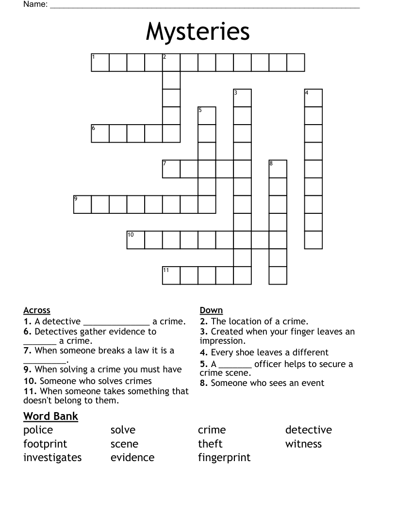 Mysteries Crossword WordMint
