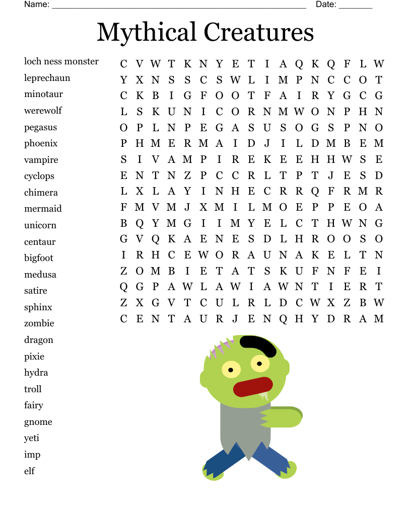 Mythical Creatures Crossword WordMint