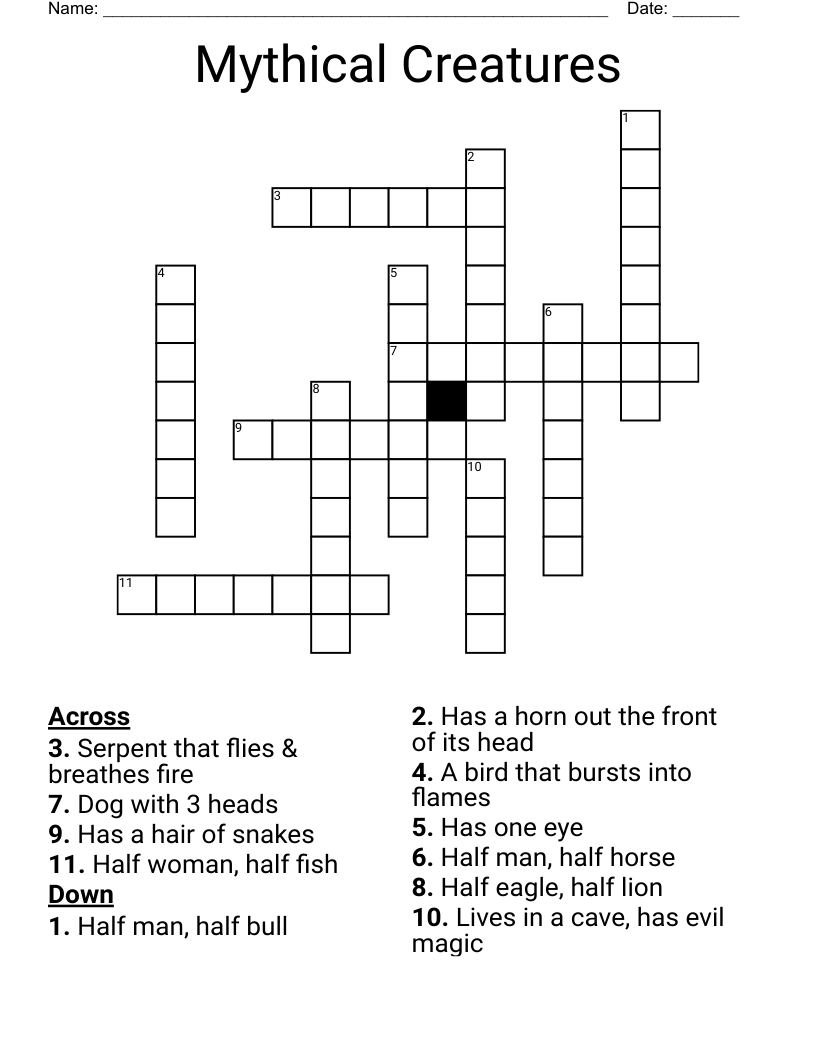 Mythical Creatures Crossword WordMint