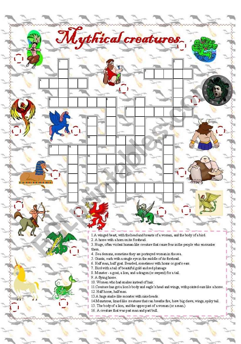 Mythical Creatures ESL Worksheet By Kristalita