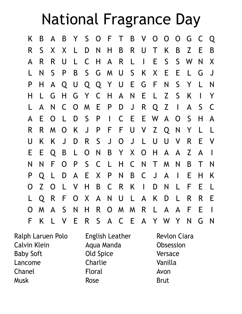 National Fragrance Day Word Search WordMint