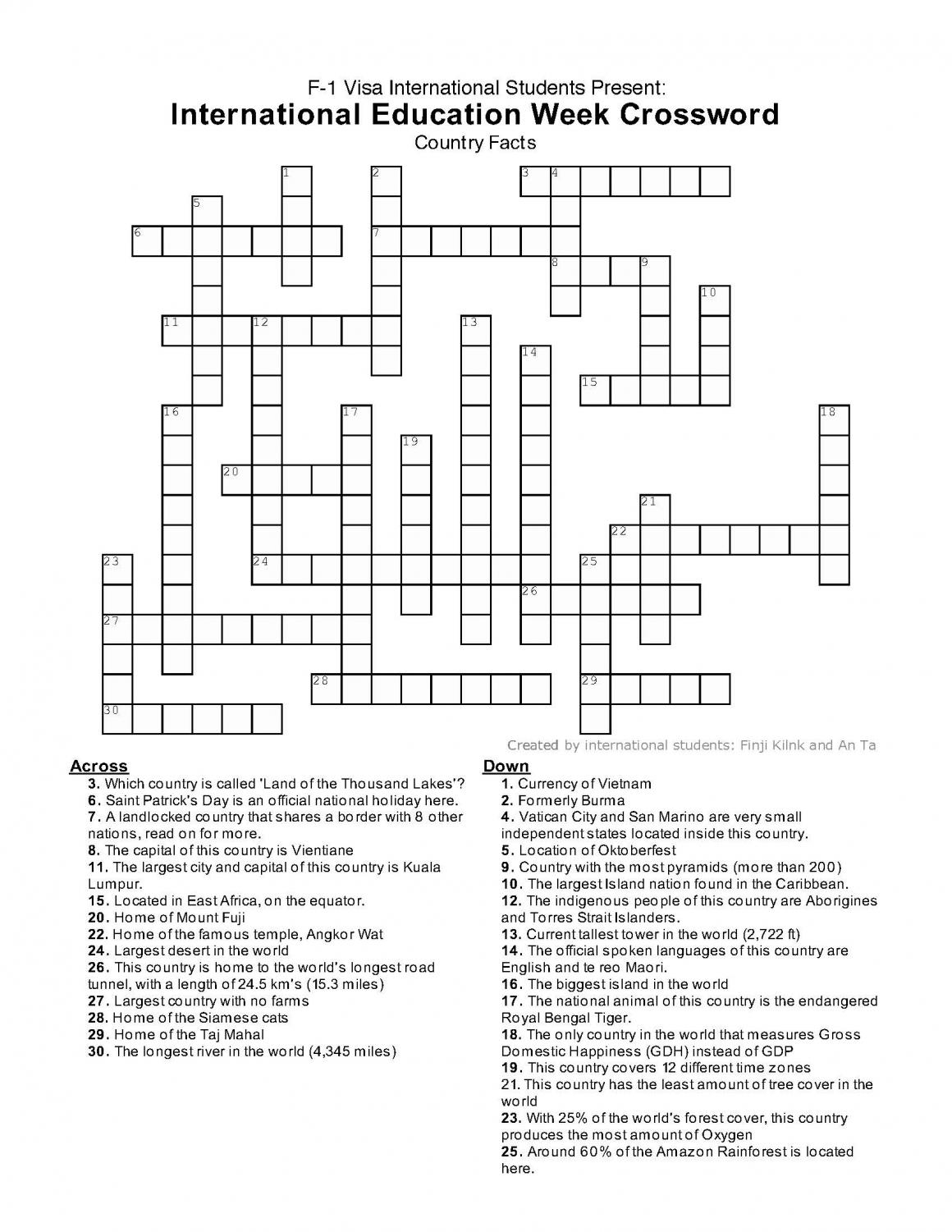 Need A Break Try This Crossword Puzzle Put Together By El Camino s International Students El Camino College The Union