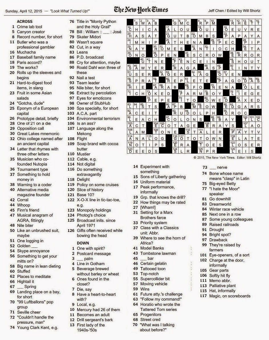 new york times sunday crossword puzzle printable