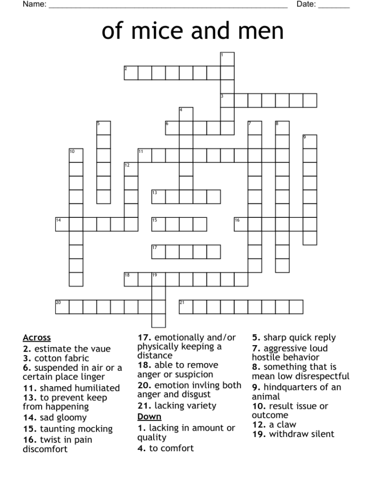 Of Mice And Men Crossword WordMint