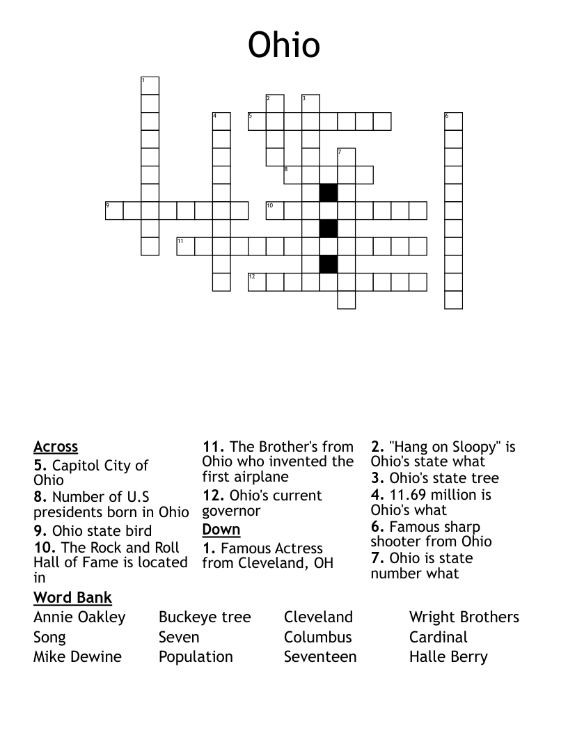 Ohio Crossword WordMint
