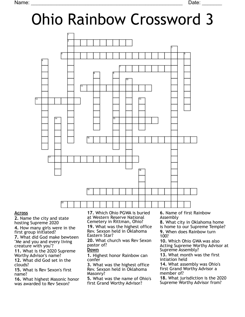Ohio Rainbow Crossword 3 WordMint
