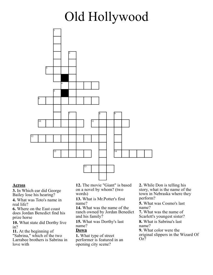Old Hollywood Crossword WordMint