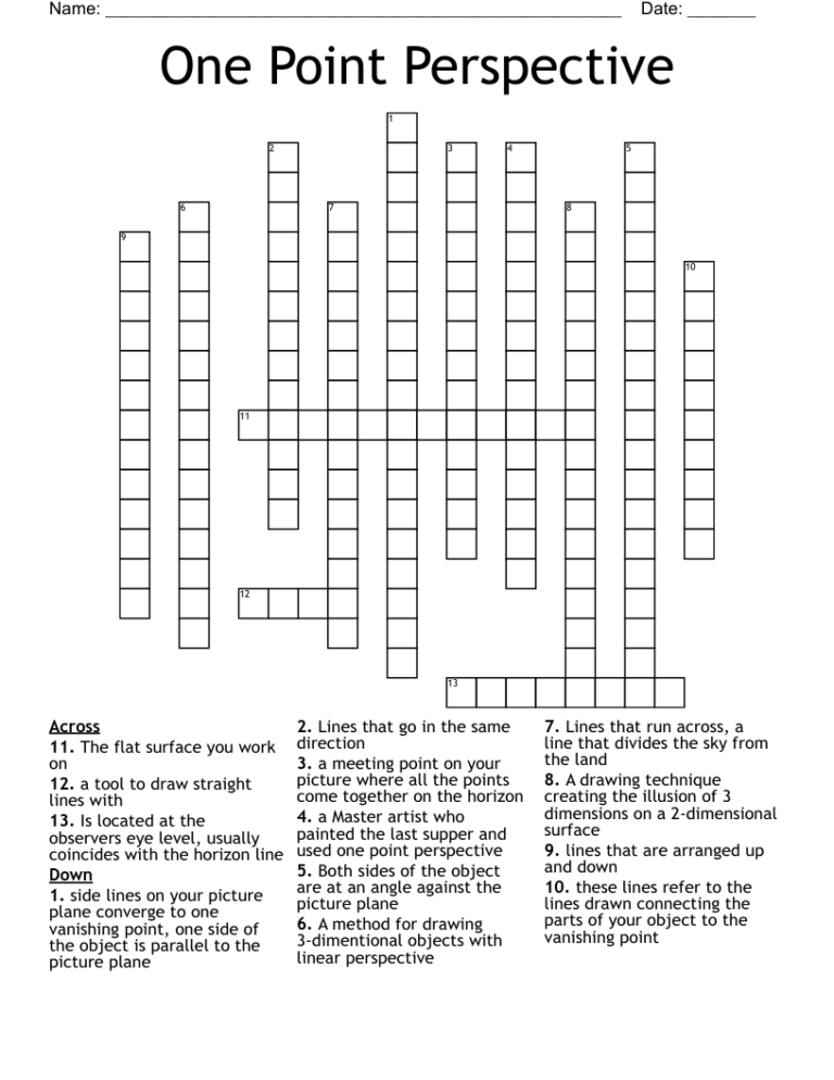 One Point Perspective Crossword WordMint