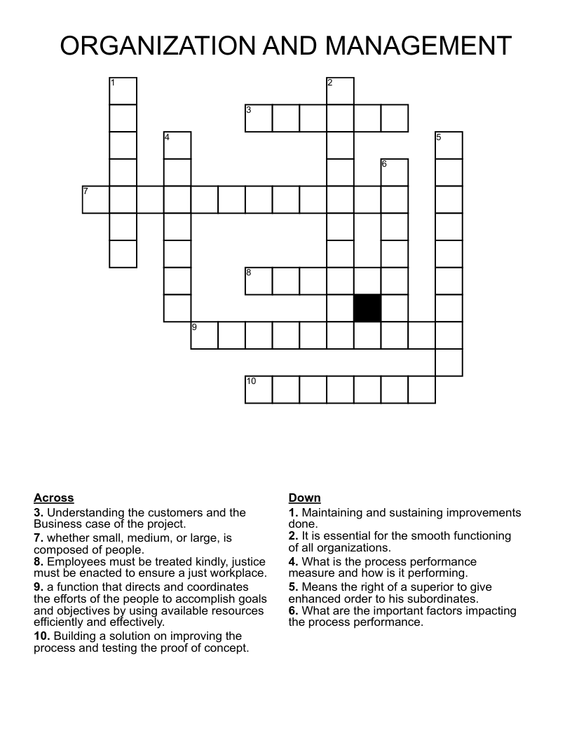 ORGANIZATION AND MANAGEMENT Crossword WordMint