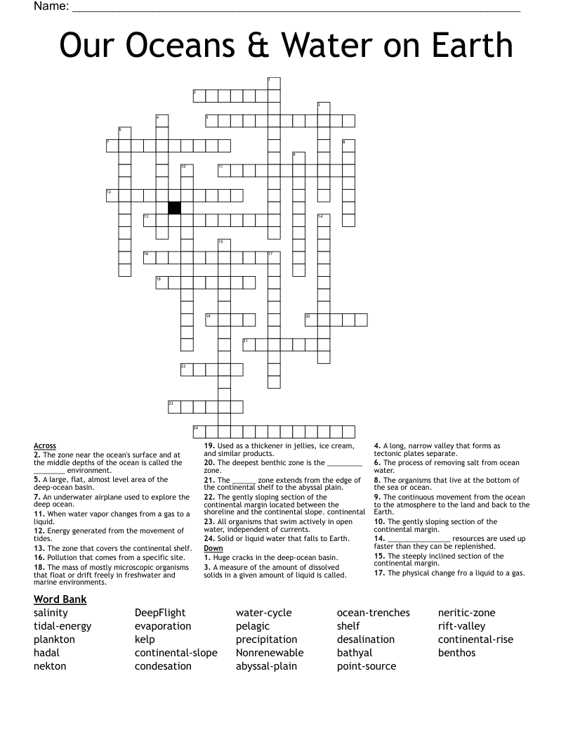 Our Oceans Water On Earth Crossword WordMint