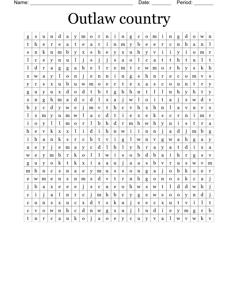 Outlaw Country Word Search WordMint