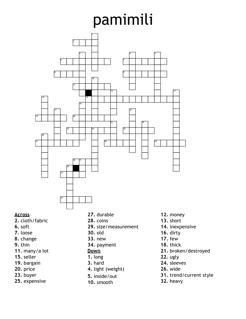 Pamimili Crossword WordMint