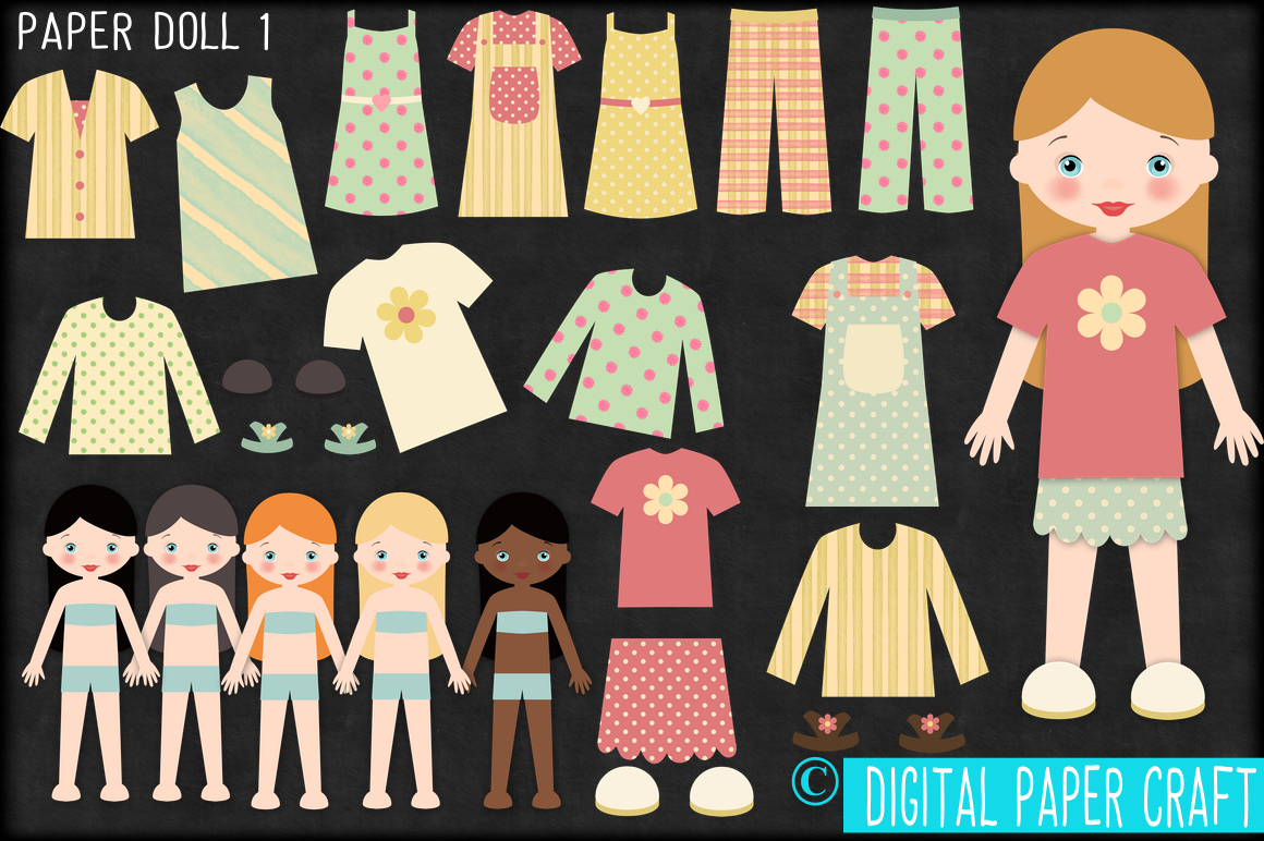 Paper Doll Digital Paper Doll Cut Out Doll Printable Doll Girl Doll 1 Craft Doll Cut Out Printable Pdf png jpg By Digital Paper Craft TheHungryJPEG