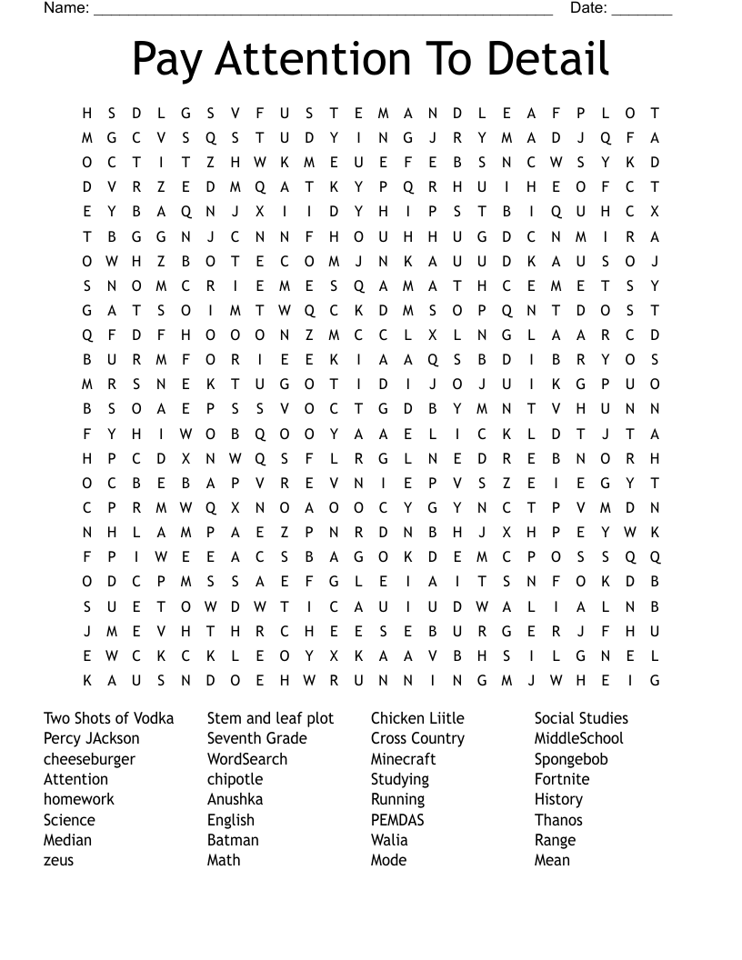 Pay Attention To Detail Word Search WordMint Pay Attention To Detail Word Search WordMint