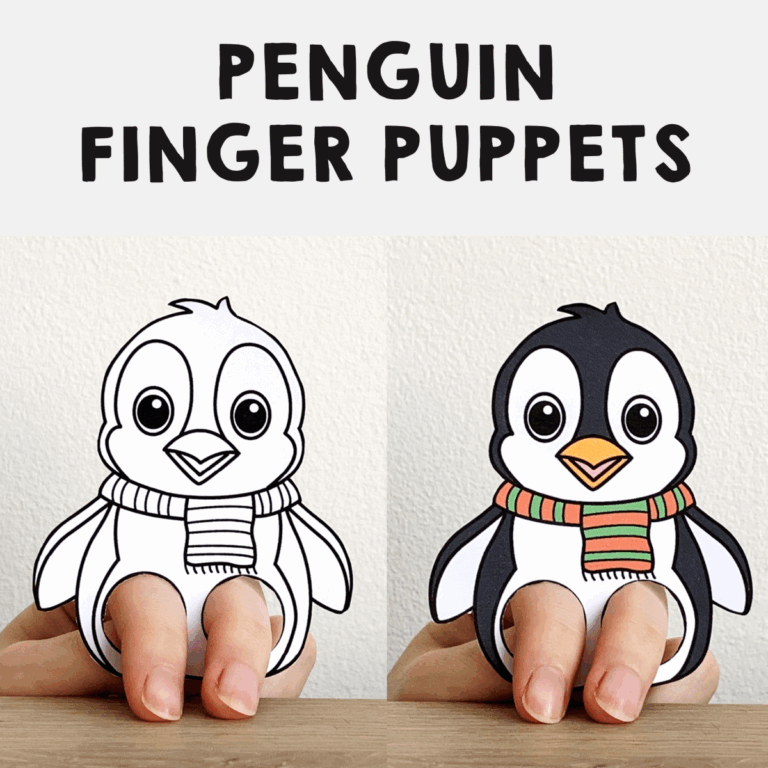 Penguin Finger Puppet Printable Arctic Animal Coloring Paper Craft Activity Made By Teachers