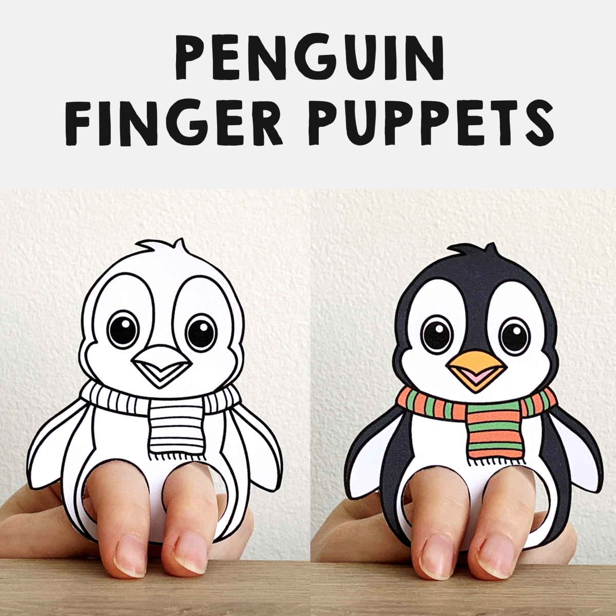 Penguin Finger Puppet Printable Arctic Animal Coloring Paper Craft Activity Made By Teachers