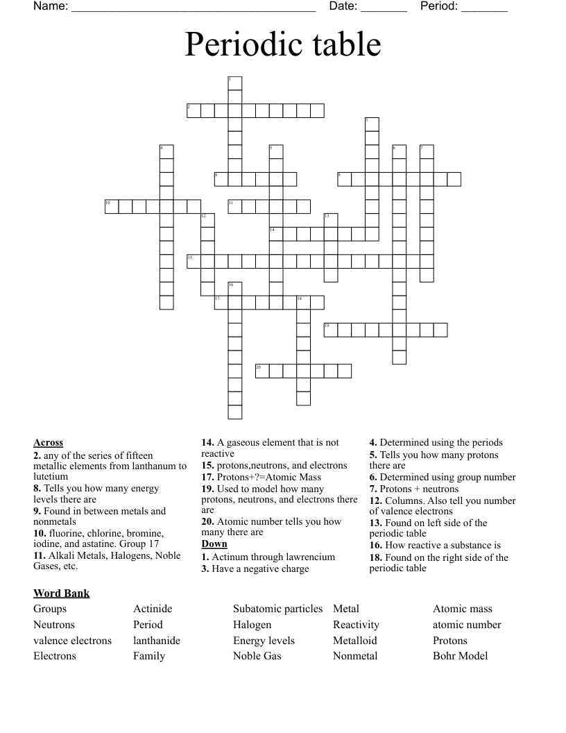 Periodic Table Crossword WordMint
