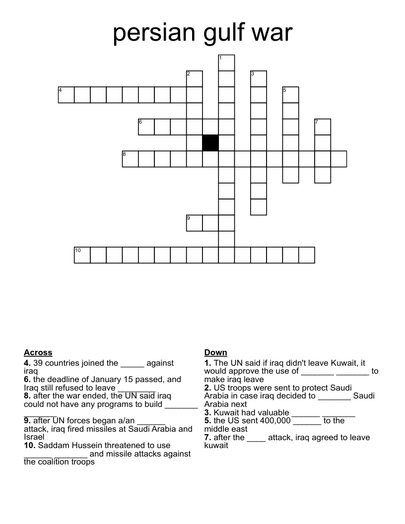 Persian Gulf War Crossword WordMint