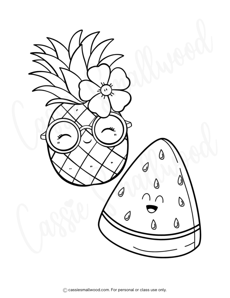 Pineapple And Watermelon Coloring Page Cassie Smallwood