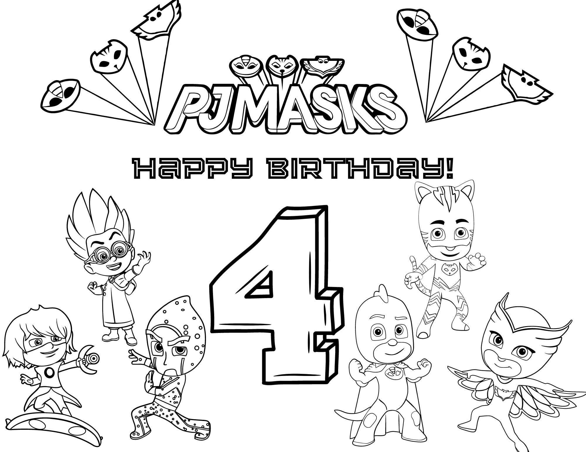 PJ Masks 4thd Birthday Coloring Activity Etsy PJ Masks 4thd Birthday Coloring Activity Etsy