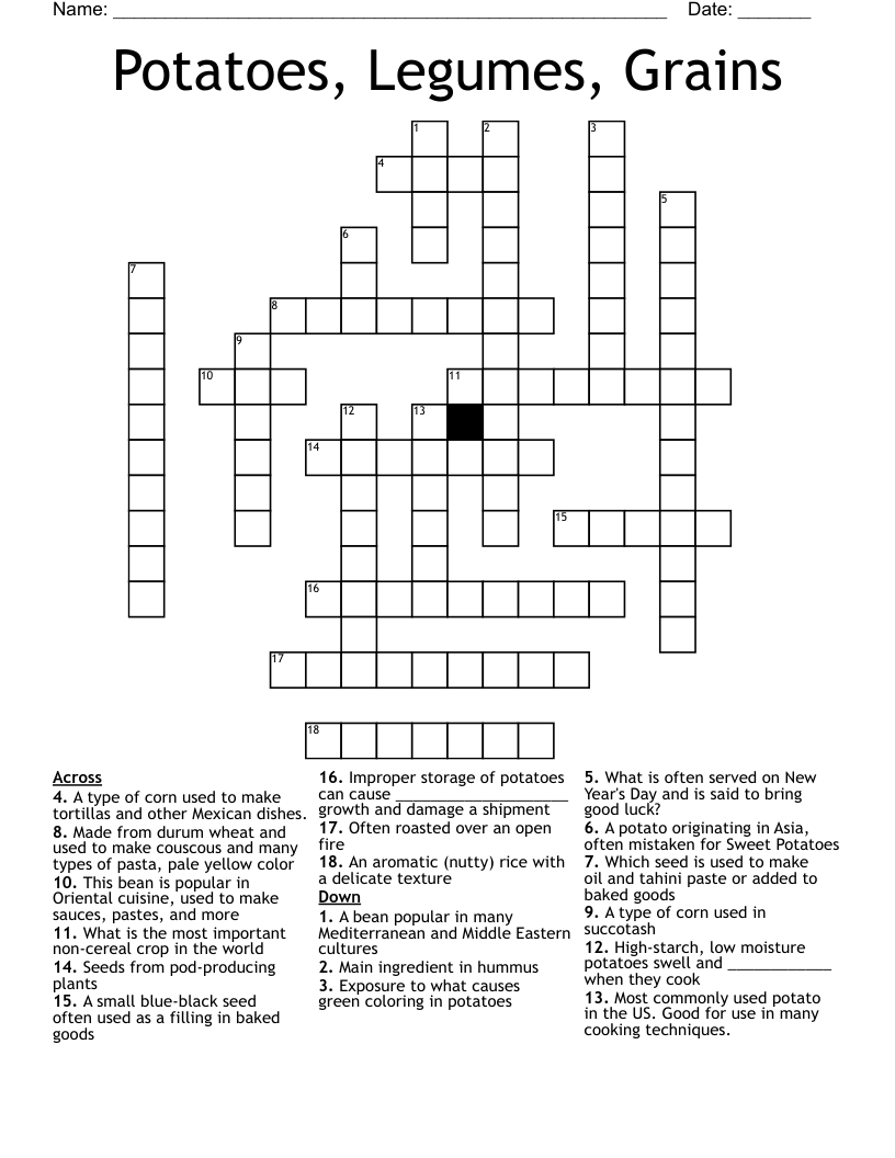 Potatoes Legumes Grains Crossword WordMint
