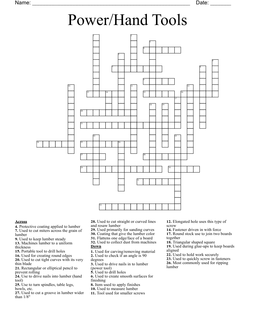 Power Hand Tools Crossword WordMint Power Hand Tools Crossword WordMint
