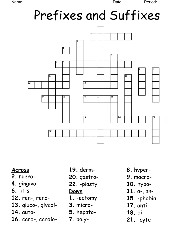 Prefixes And Suffixes Crossword WordMint