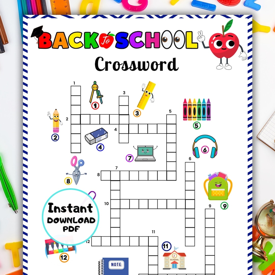 Printable Back To School Game School Supplies Crossword School Activities School Crossword Clue School Games For Kids Teacher Resources Etsy Israel