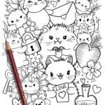 PRINTABLE Cute Kitty Cats Coloring Page Hand drawn Coloring Sheet Cat Doodles Coloring Page Kids Coloring Page Adult Coloring Etsy