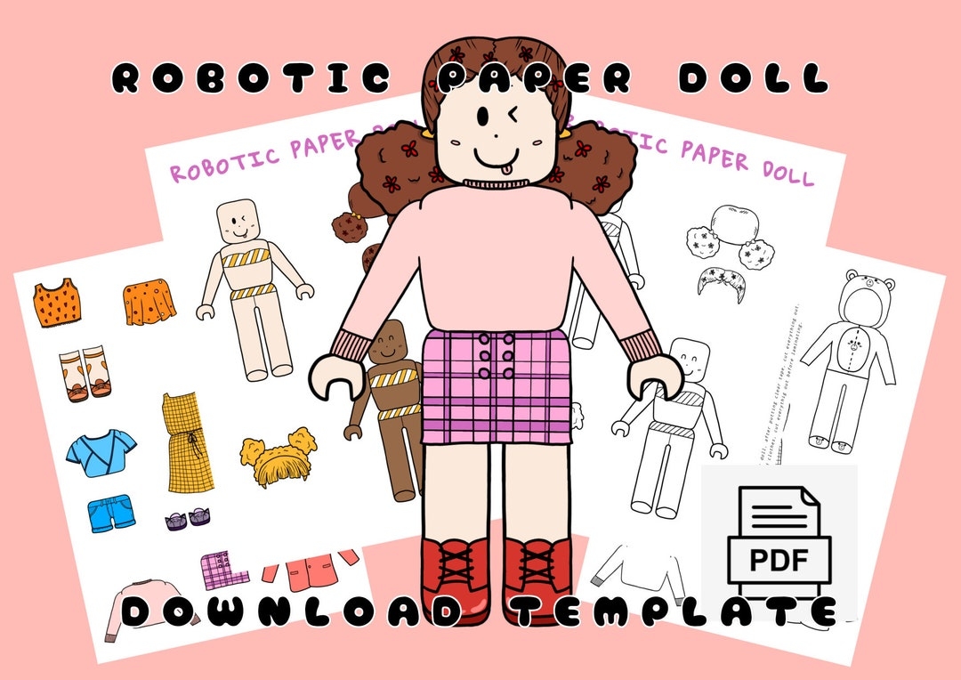 Printable Pink Robotic Paper Doll Digital Paper Doll Printable Activities For Kids Etsy