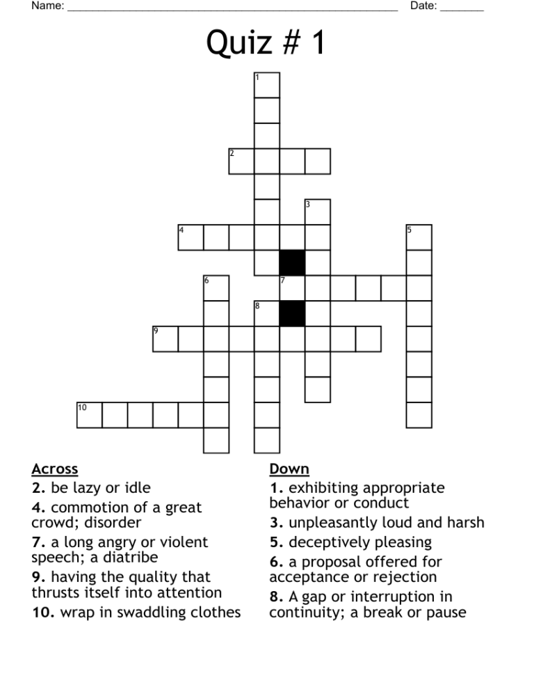 Quiz 1 Crossword WordMint