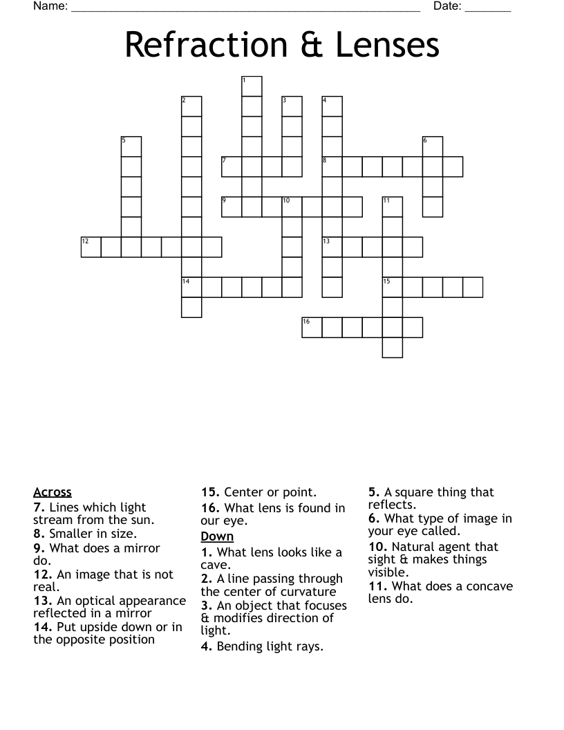 Refraction Lenses Crossword WordMint