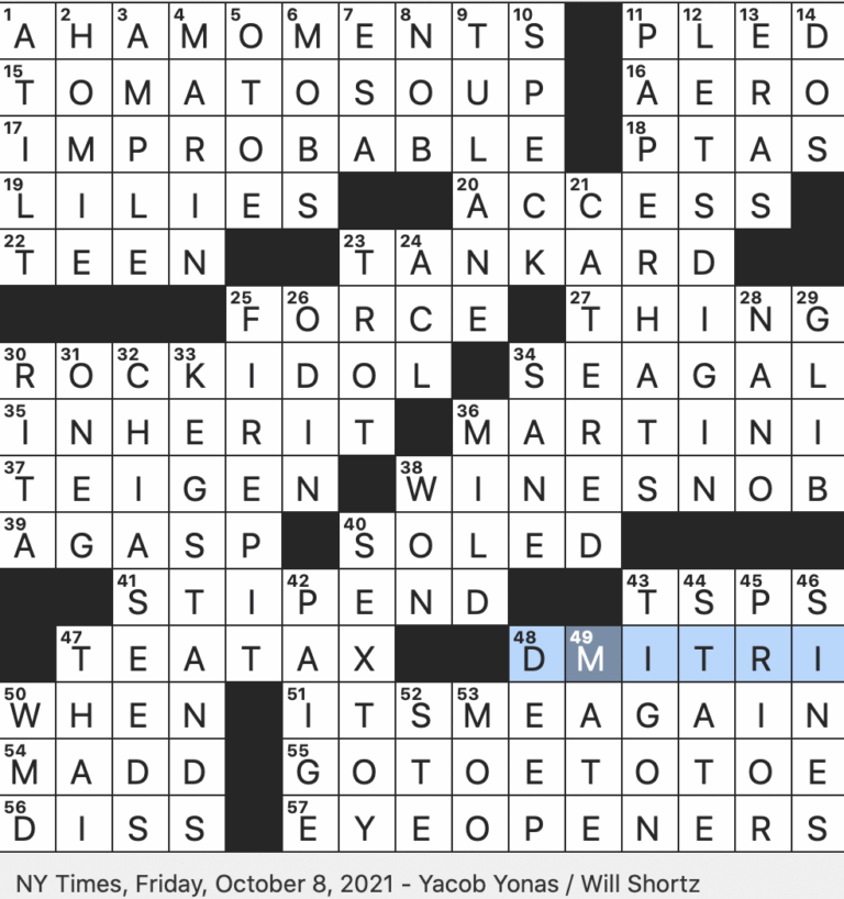 Rex Parker Does The NYT Crossword Puzzle Eponym For An Italian Ice Chain FRI 10 8 21 Portmanteau For A Certain Hybrid Feline Obtain A Sum Via Special Relativity Lead in