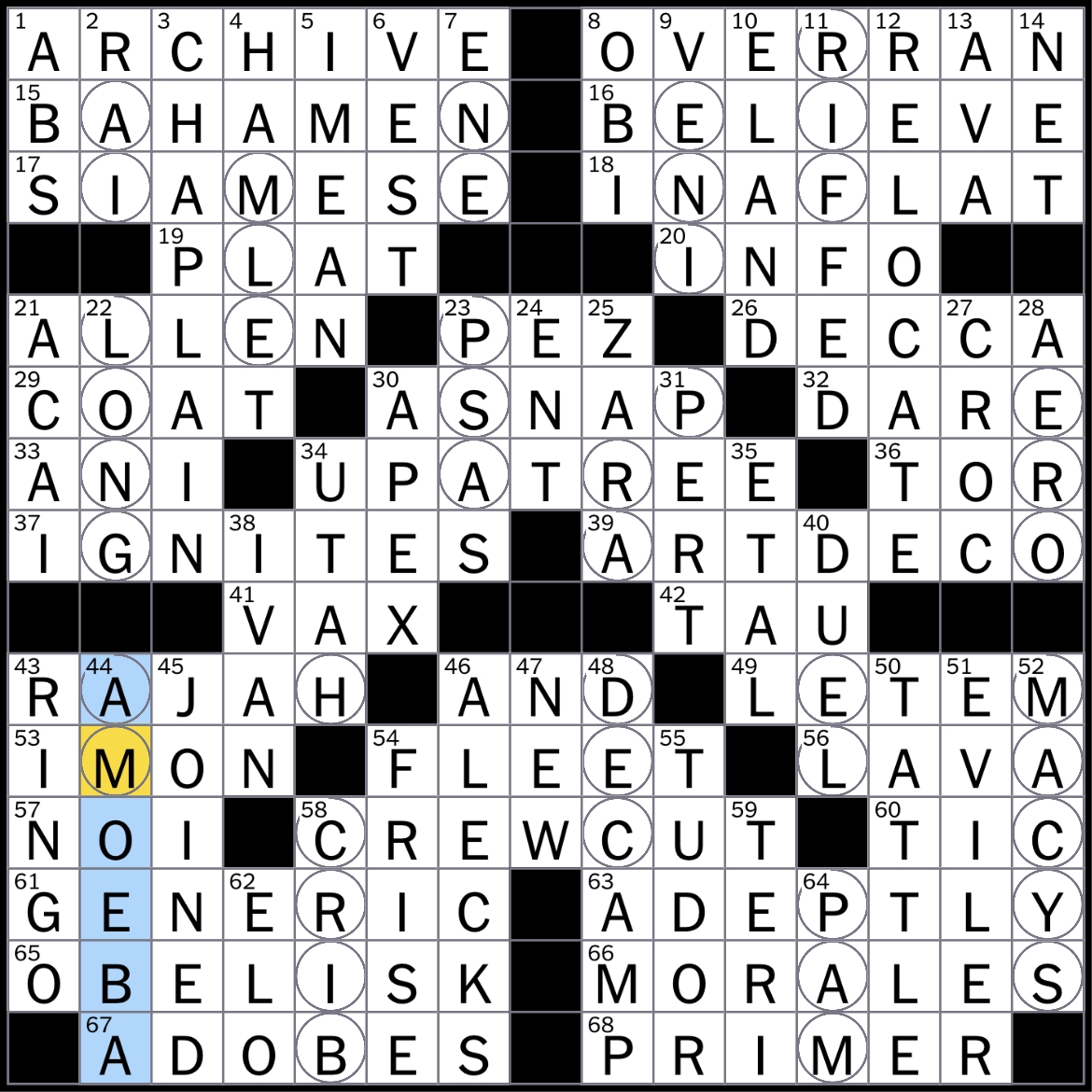 obi crossword clue