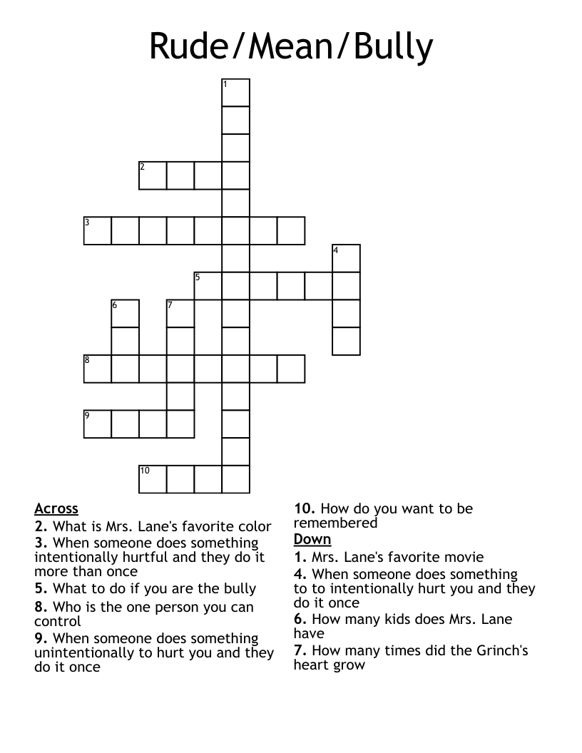 Rude Mean Bully Crossword WordMint