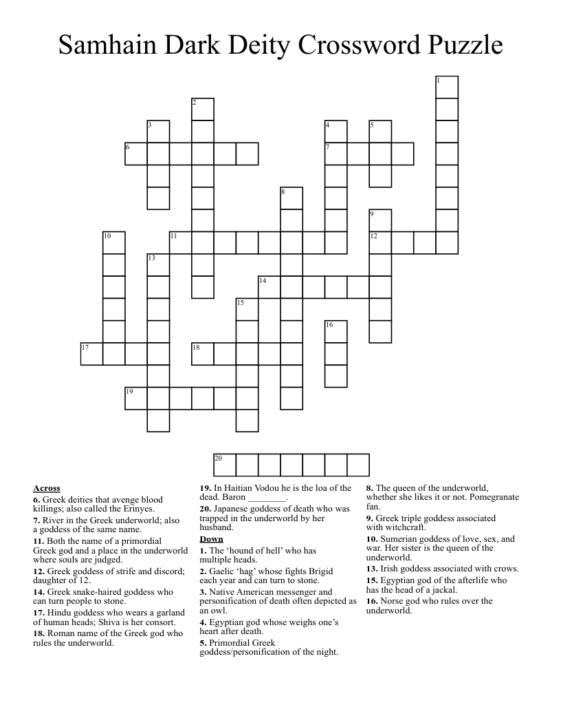 hindu goddess crossword
