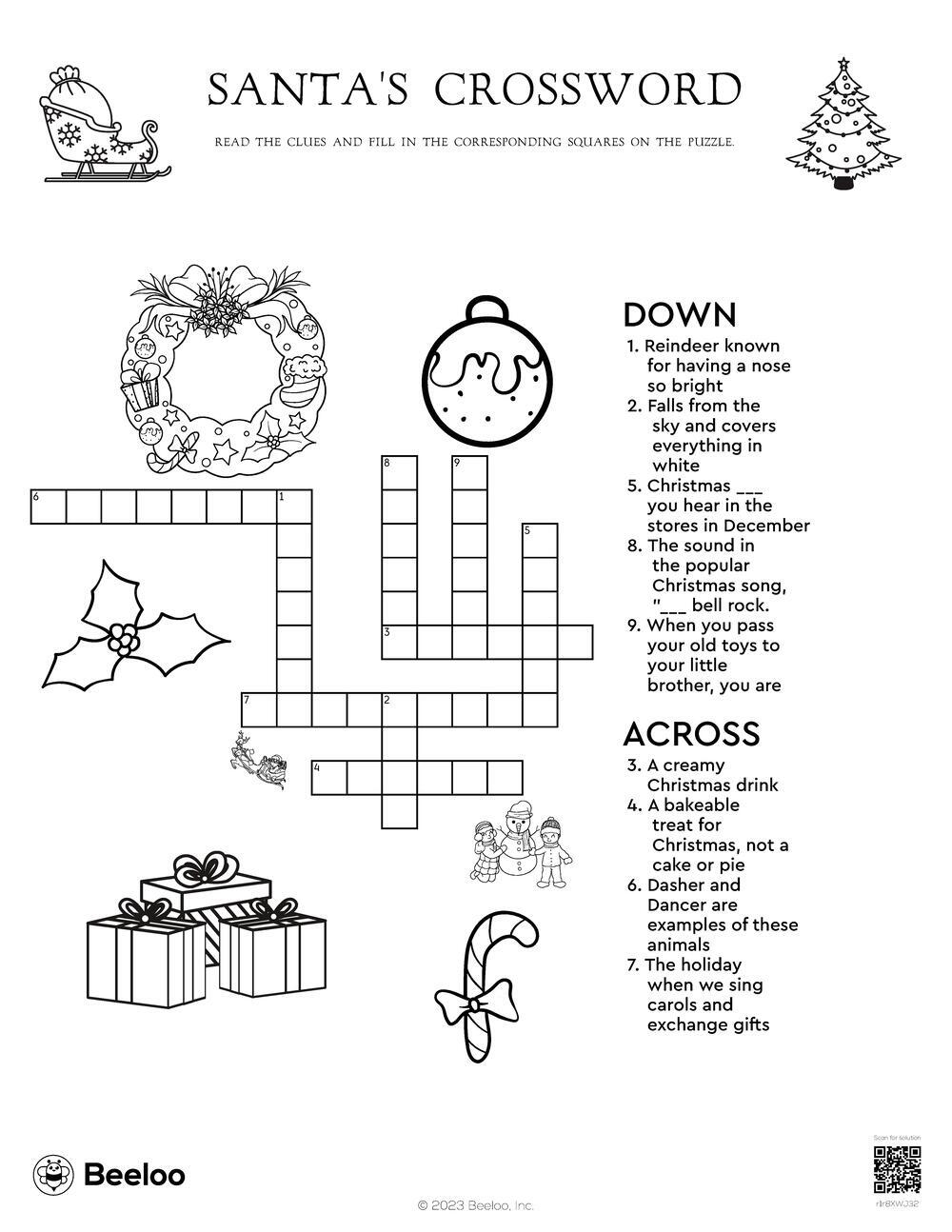 Santa s Crossword Beeloo Printable Crafts And Activities For Kids