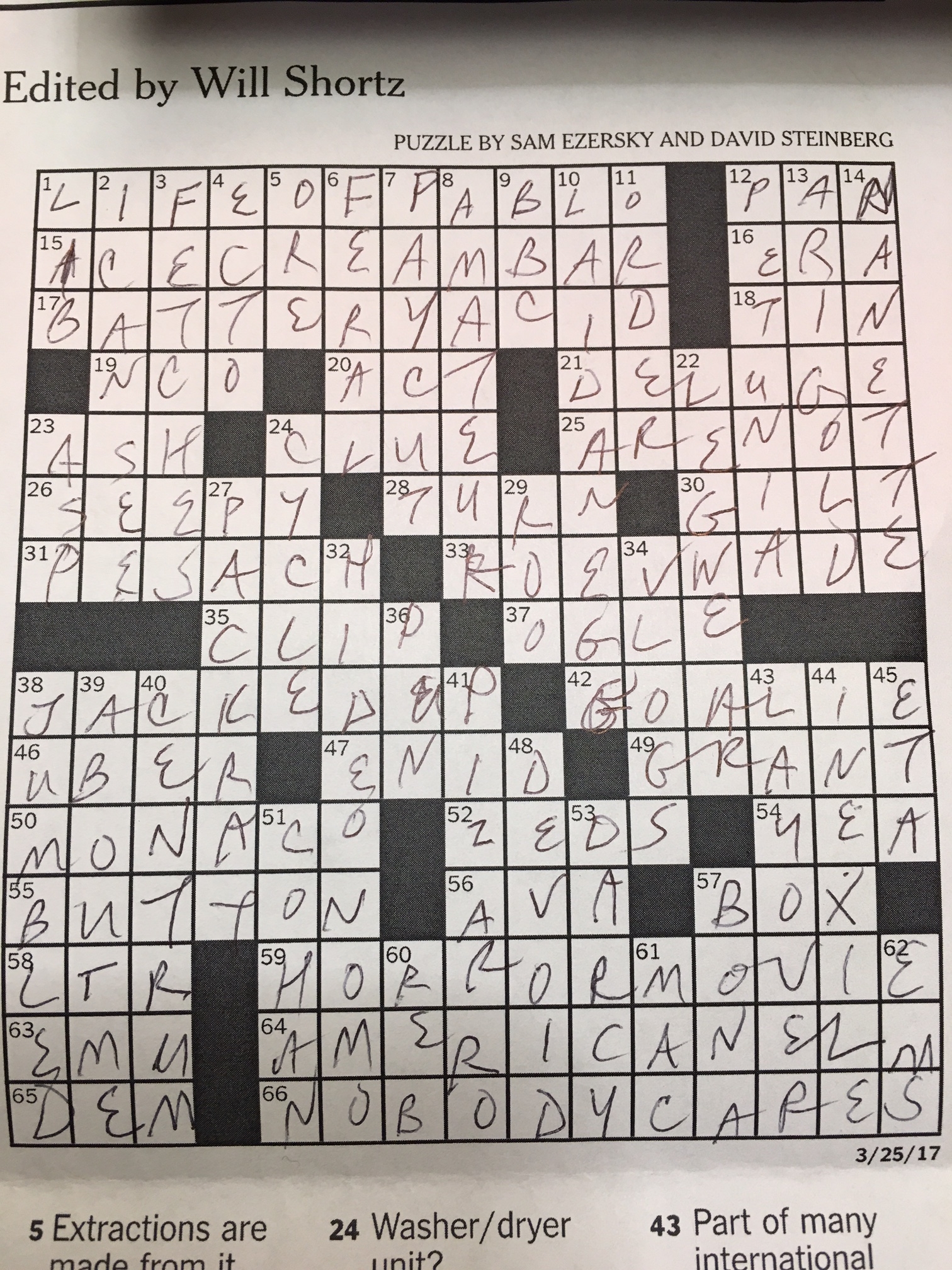 Saturday March 25 2017 Diary Of A Crossword Fiend