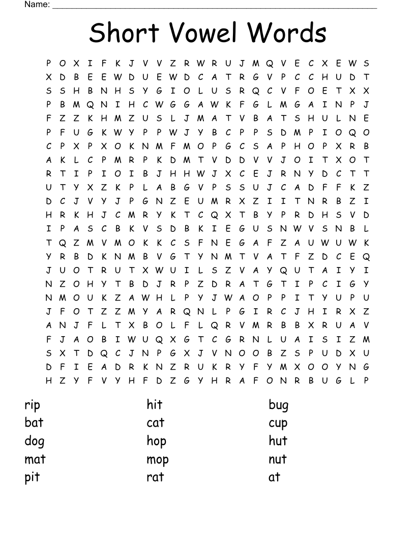 Short Vowel Words Word Search WordMint Short Vowel Words Word Search WordMint