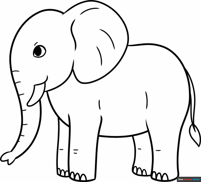 Simple Elephant Coloring Page Easy Drawing Guides