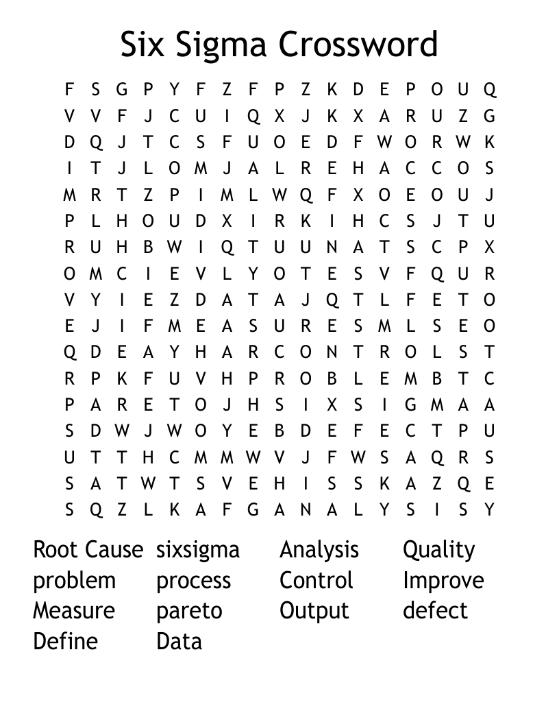 Six Sigma Crossword Word Search WordMint