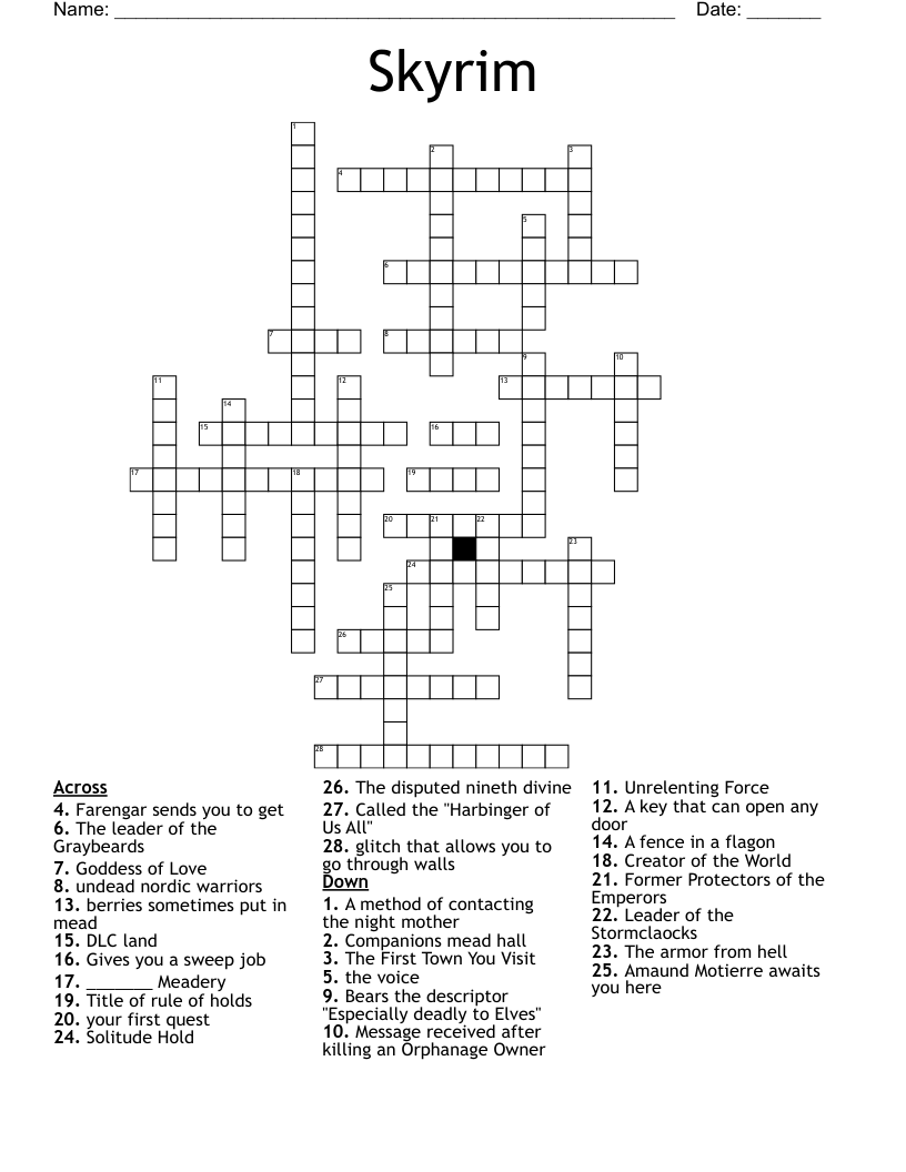 Skyrim Crossword WordMint