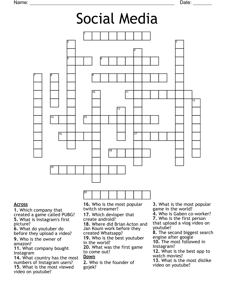 Social Media Crossword WordMint