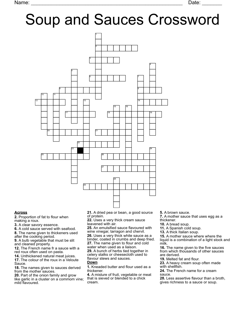 Soup And Sauces Crossword WordMint