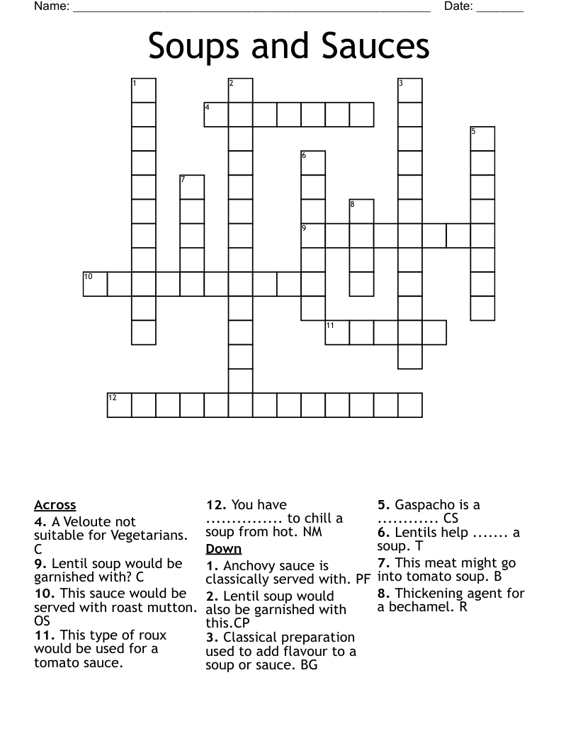 Soups And Sauces Crossword WordMint