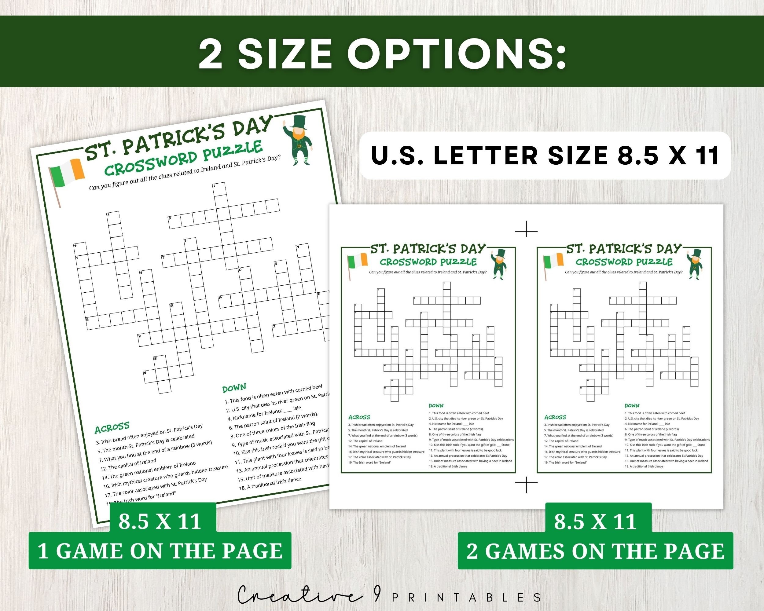 St Patrick s Day Crossword Game With Answers Printable Crossword Puzzle For Kids And Adults St Patrick s Day Quiz Instant Download Etsy