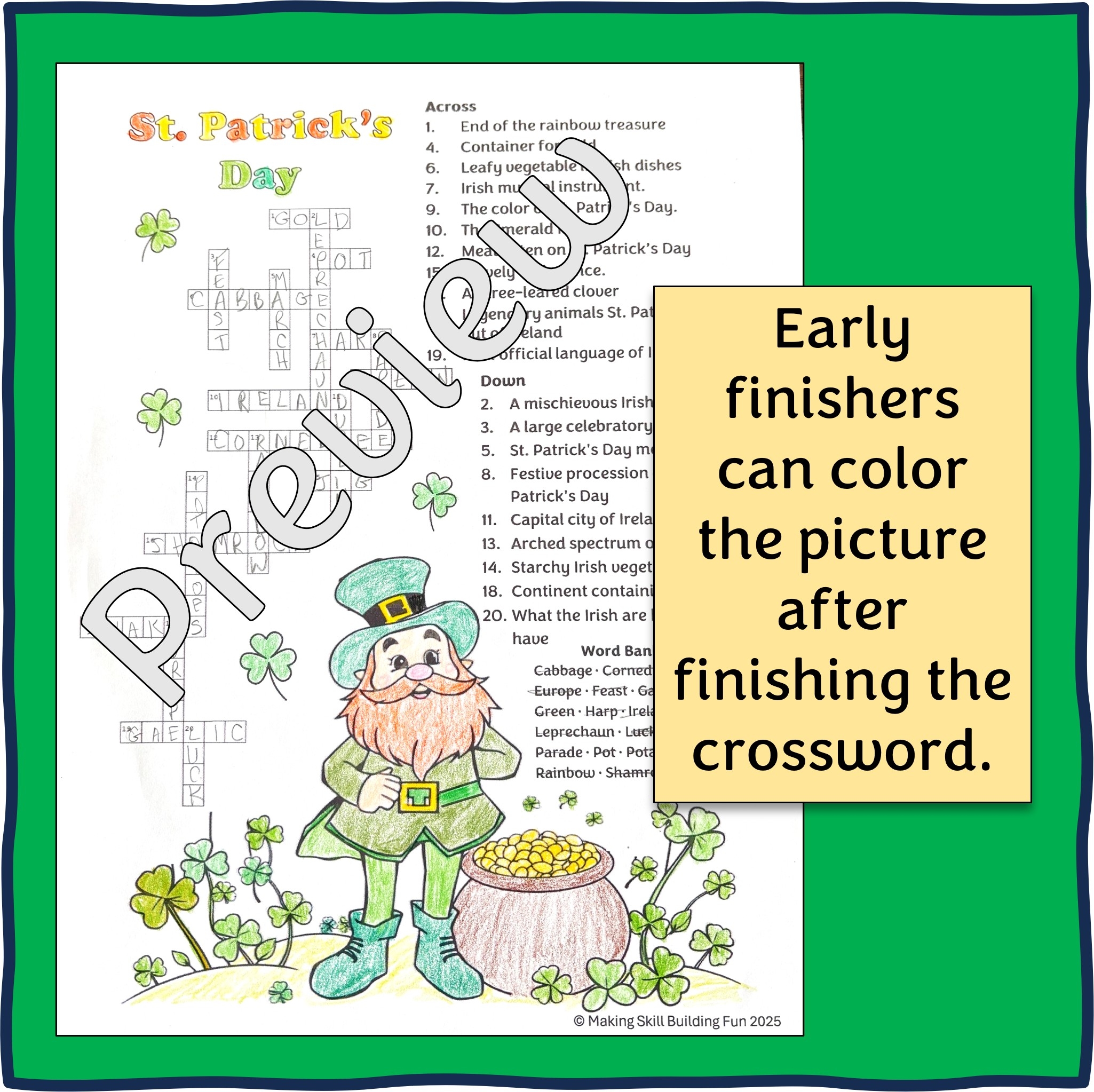 irish green crossword clue