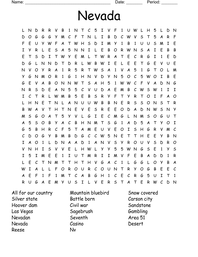 State Of Nevada Crossword WordMint