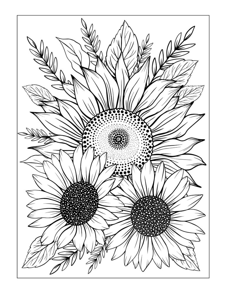 Sunflower Sunflower Colouring Sheet Sunflower Coloring Download Colouring Colour Therapy Etsy